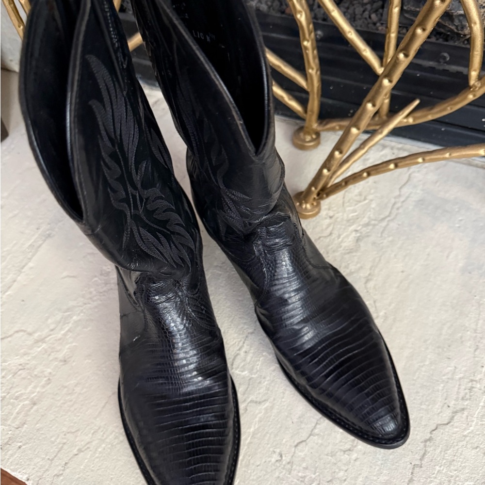 Tony Lama Black Embossed Heeled Boots